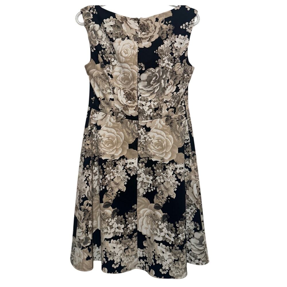 Connected Apparel Women's Black Beige Floral Sleeveless Dress Size 8 - Picture 2 of 4